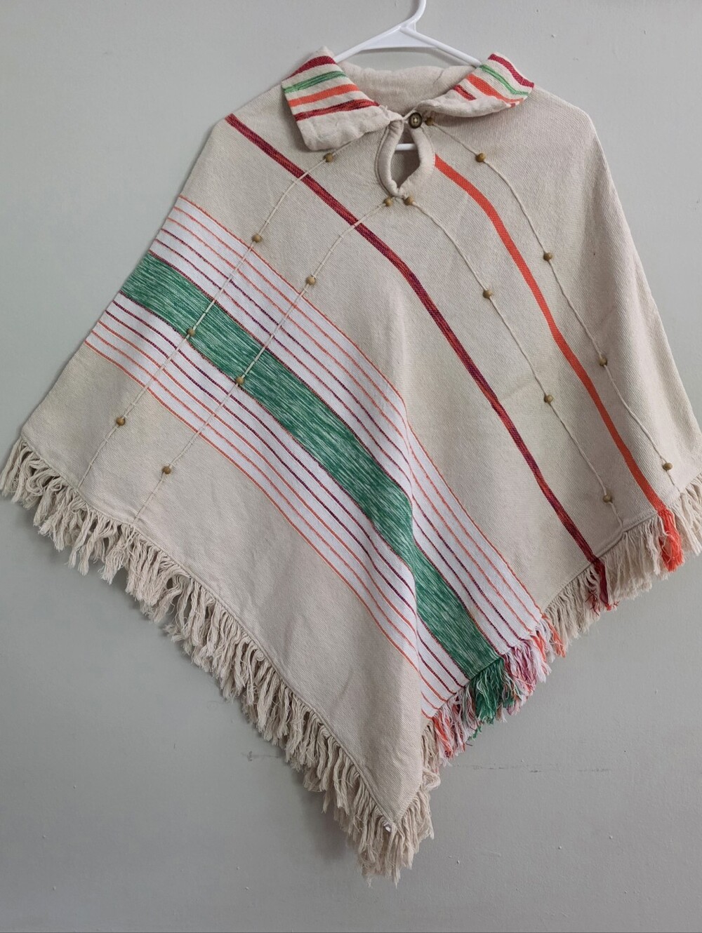 Cream Fringe Poncho For WOMEN